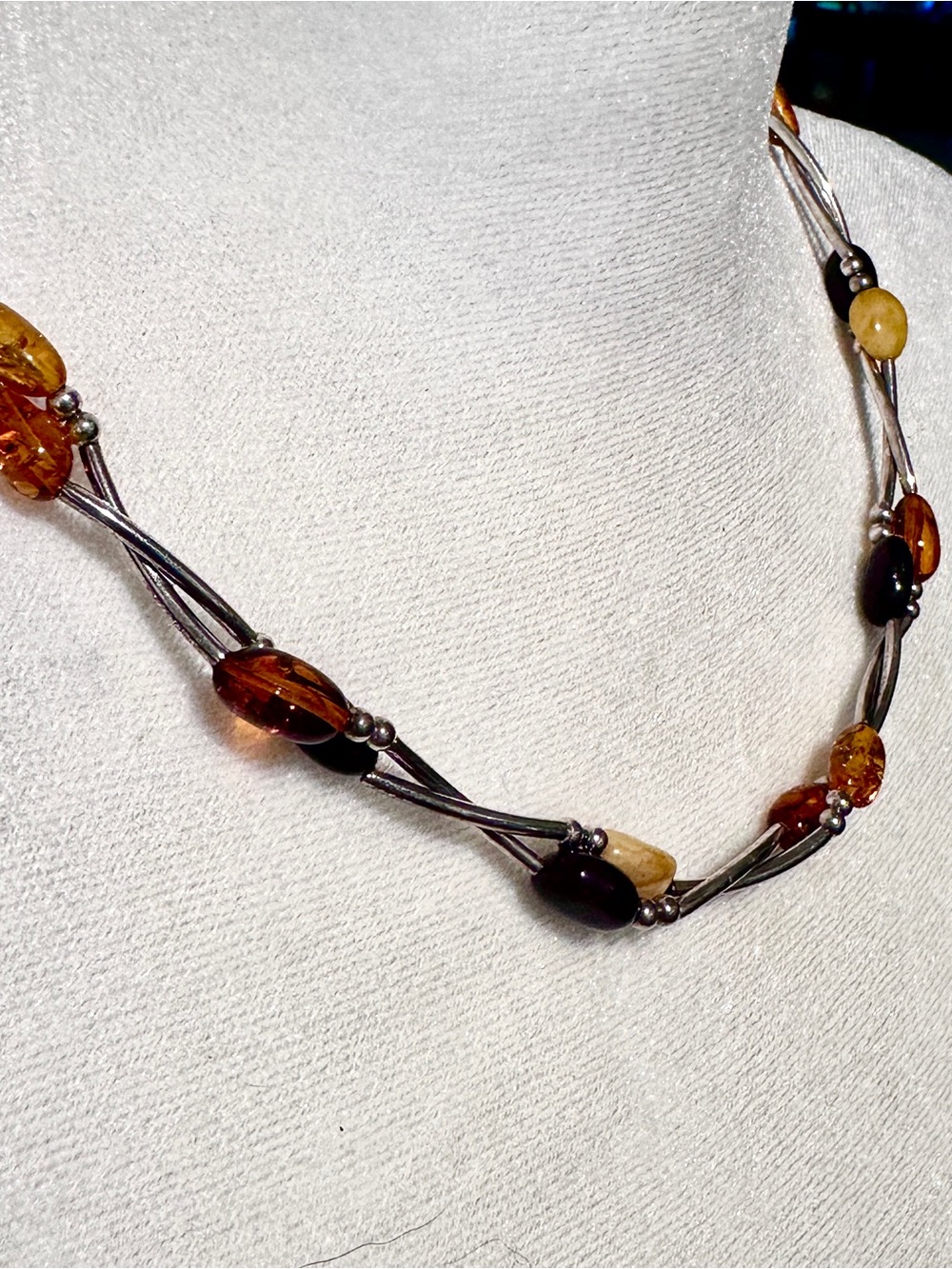 Sterling Silver Multi-Bead & Color Amber Necklace